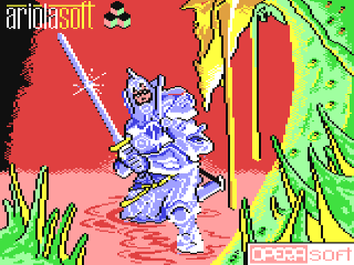 Camelot Warriors title screen for Commodore 64